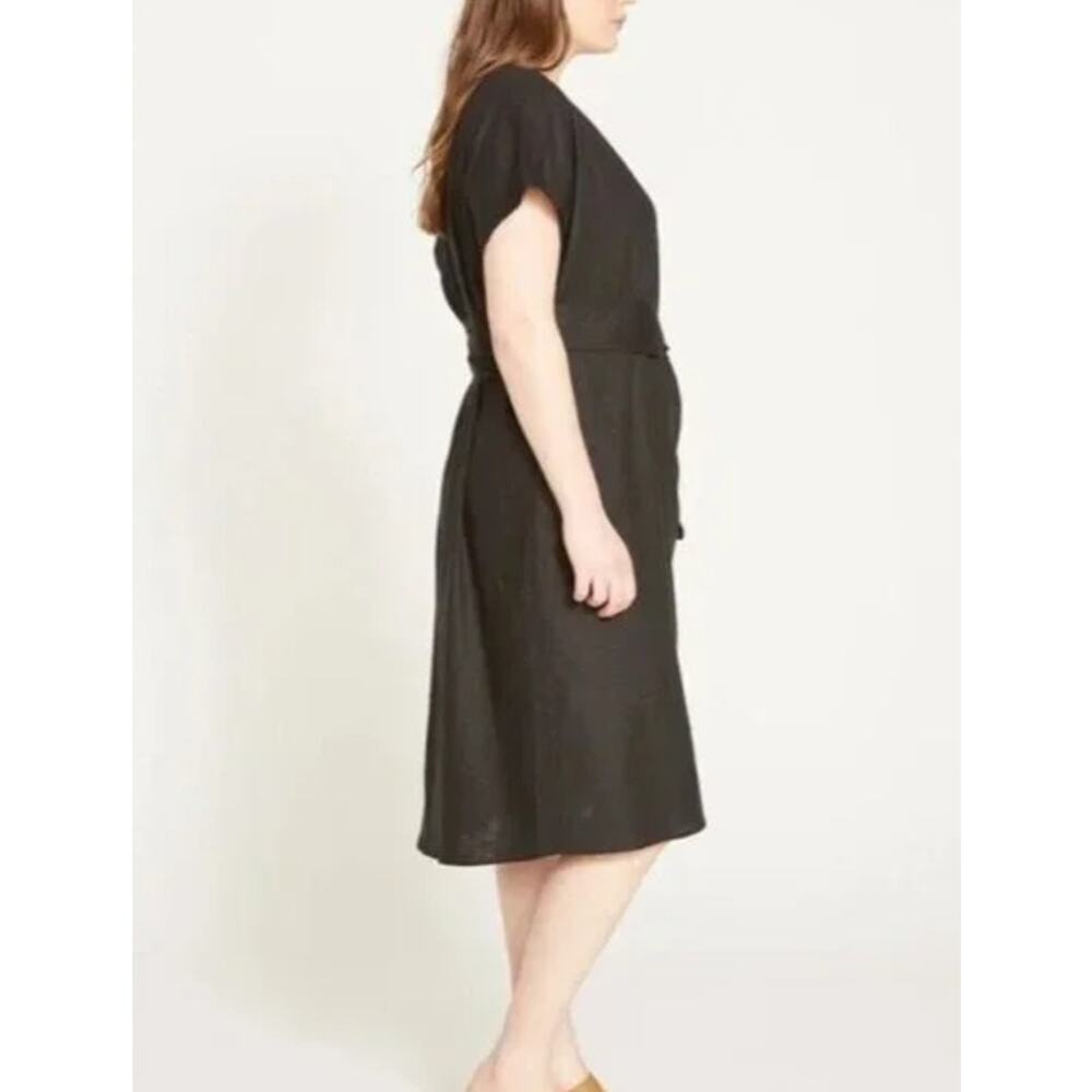 Universal Standard Tracy Linen Blend Tulip Wrap Dress Short Sleeve Belted Midi - Picture 4 of 14